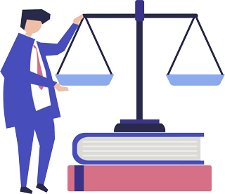 وکیل کنار کتاب و ترازو